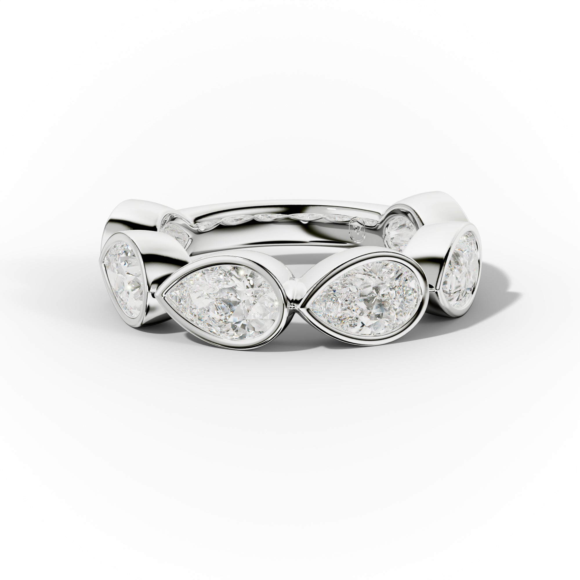 4.0 Carat East West Pear Shape Bezel Set Diamond Anniversary Band